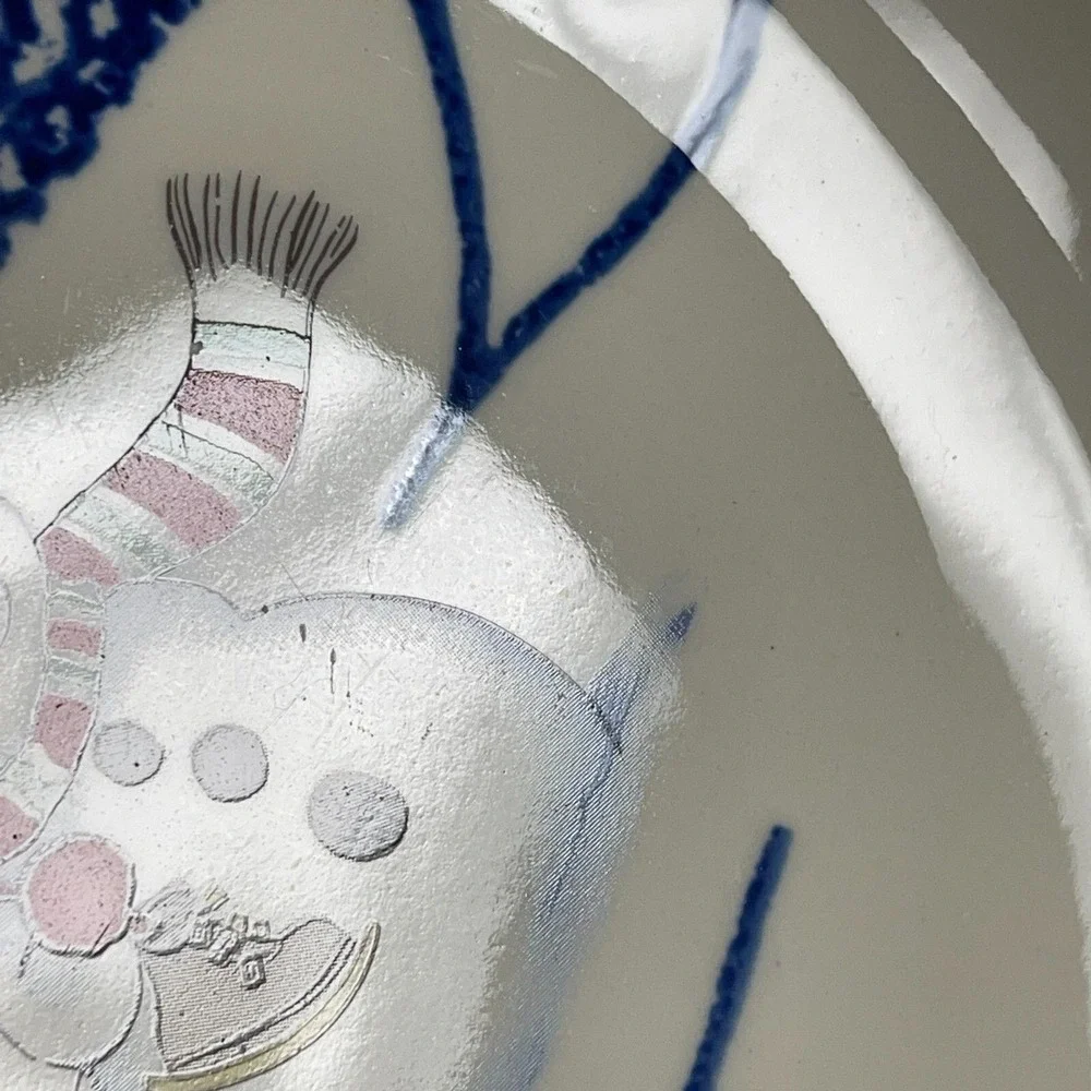 Thomson Pottery Dinner Plates Snowman Blue White‎ 10